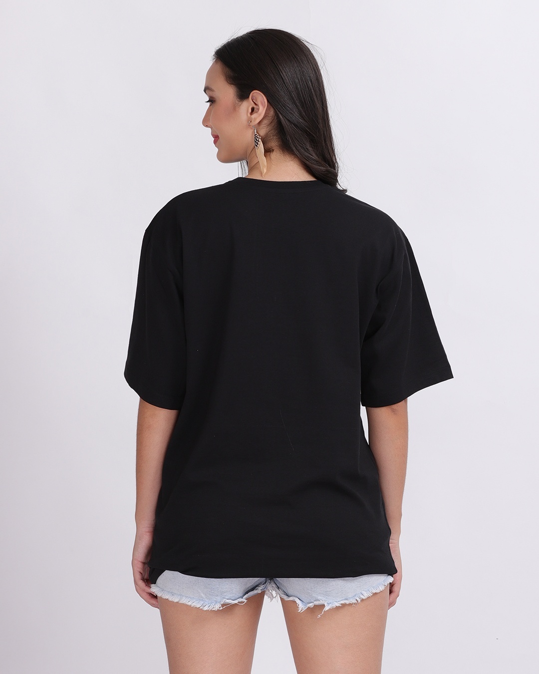 Women's Black Expecto Graphic Printed Oversized T-shirt - Side