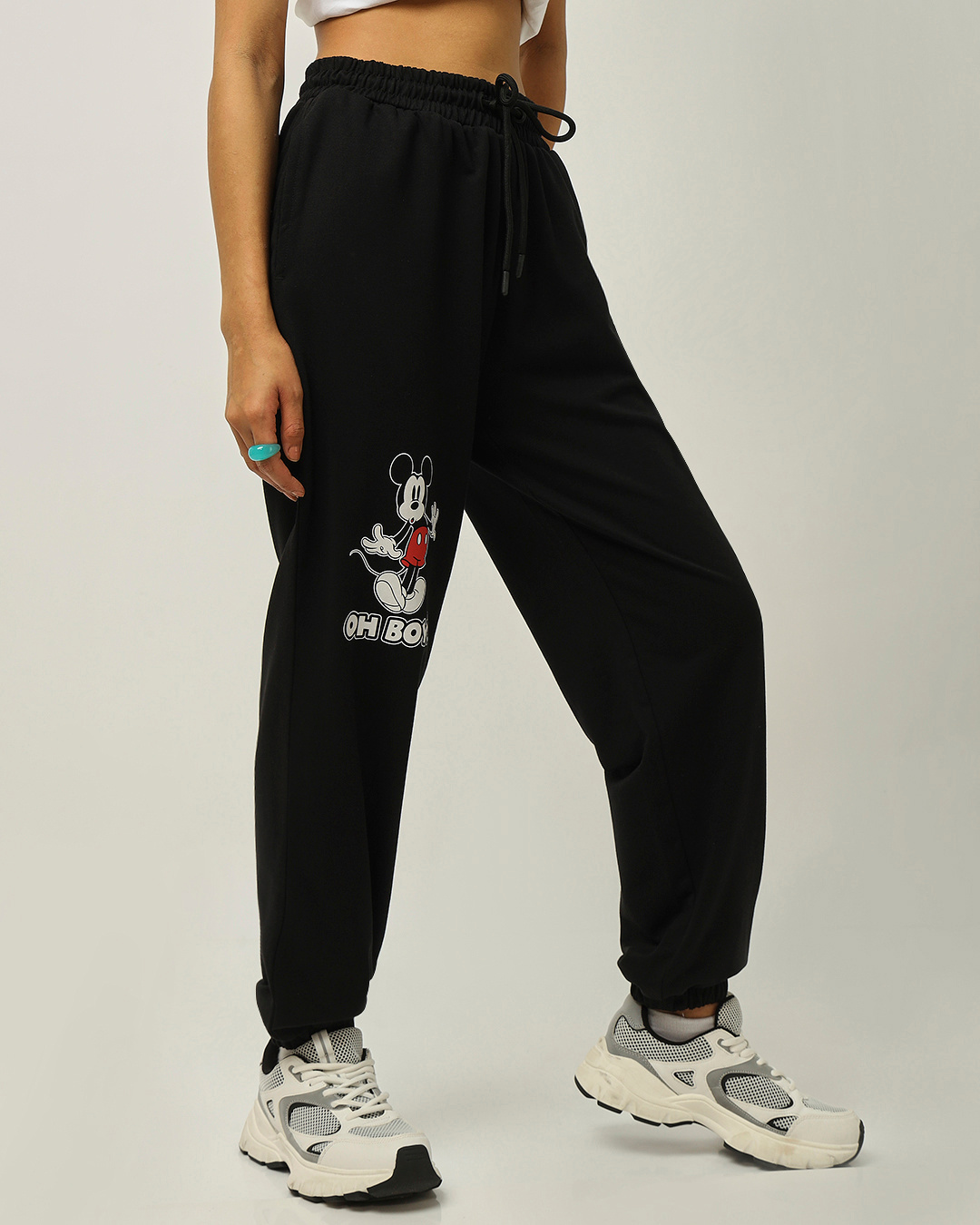 Shop Women's Black Mickey Graphic Printed Oversized Joggers-Back
