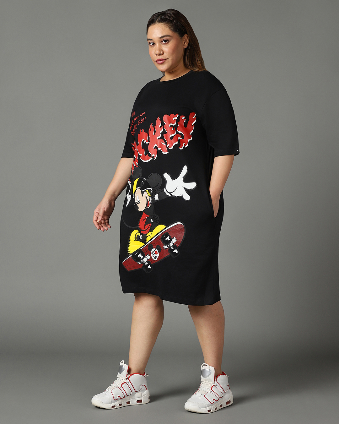 Shop Women's Black Mickey Graphic Printed Oversized Plus Size T-shirt Dress-Back