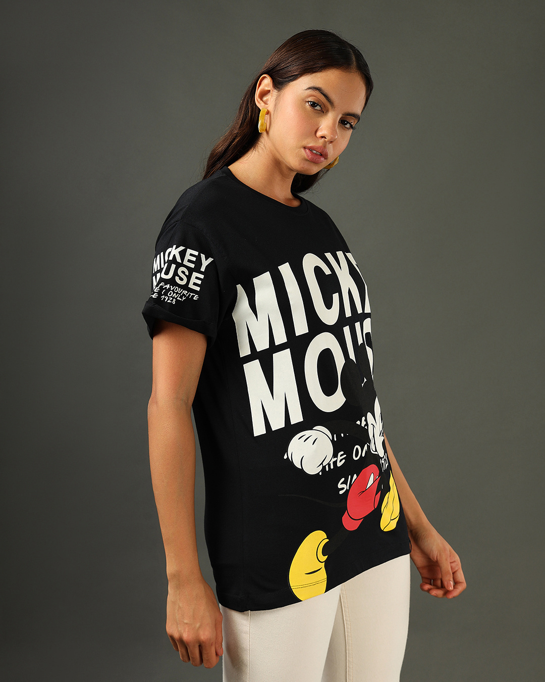Shop Women's Black Mickey Mouse Graphic Printed Boyfriend T-shirt-Back