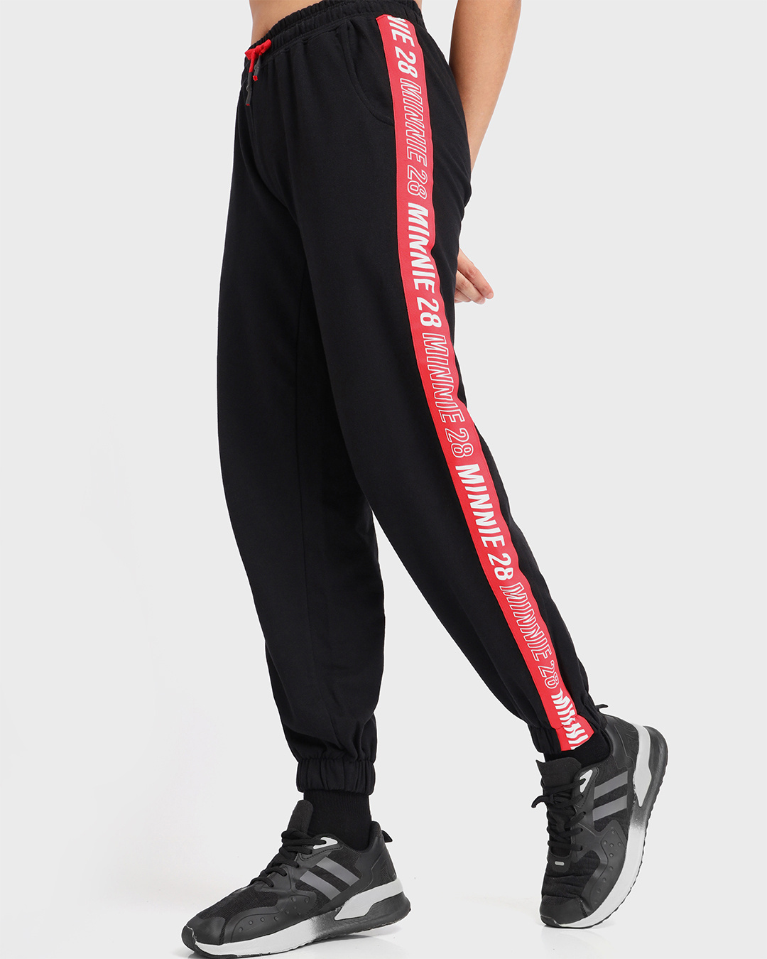 Shop Women's Black Minnie Typography Athleisure Joggers-Back