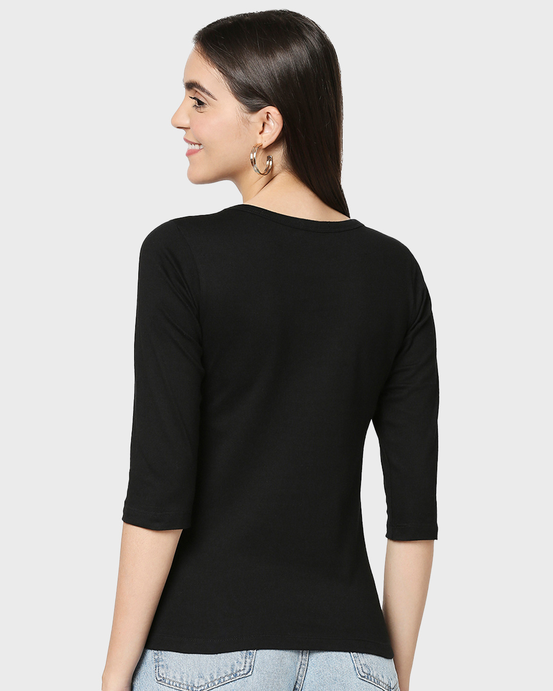 Shop Women's Black Mischief Mind (DL) 3/4 Sleeve Slim Fit T-shirt-Back