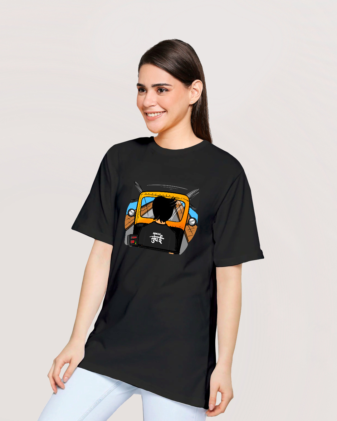 Buy Women's Black Mumbai Graphic Printed Oversized T-shirt for Women ...