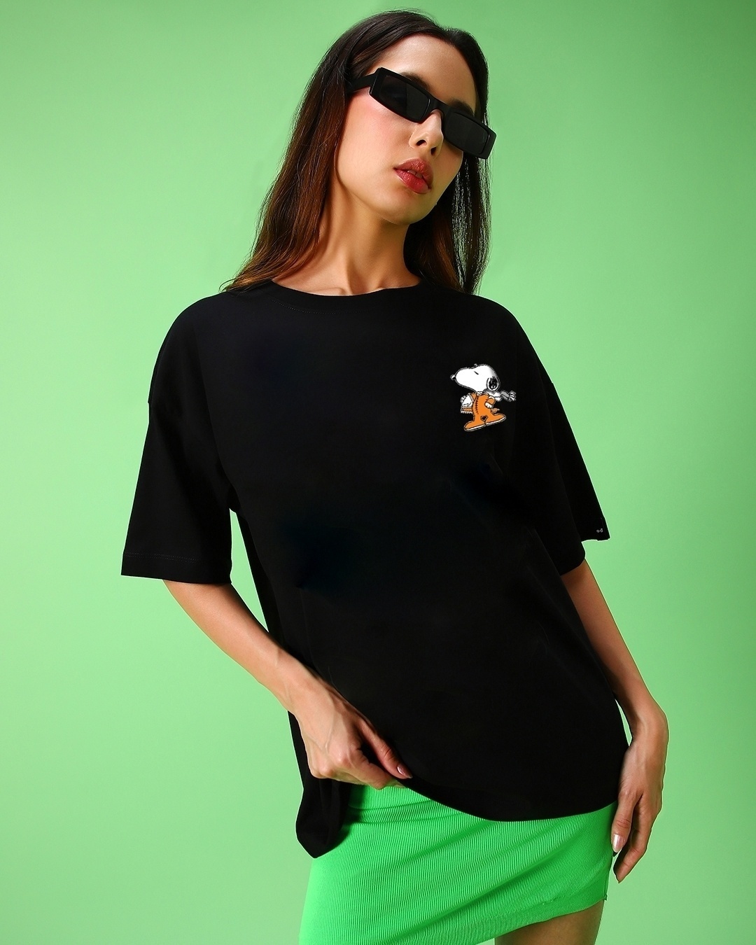 Shop Women's Black Need Space Snoopy Graphic Printed Oversized T-shirt-Back