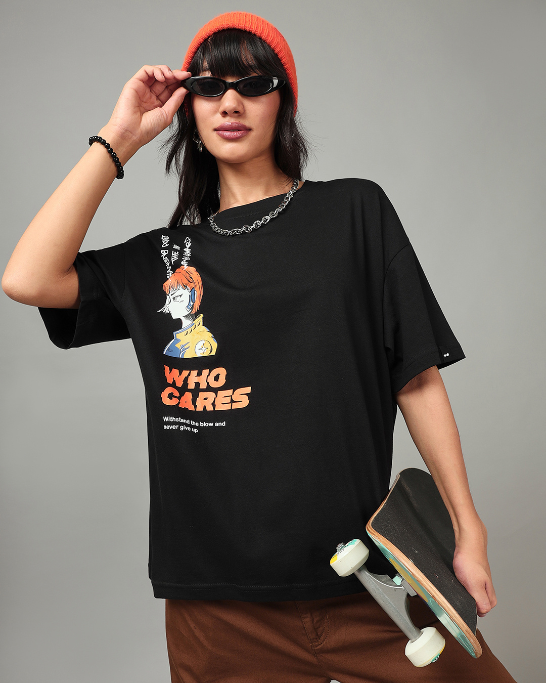 Shop Women's Black Nessy Graphic Printed Oversized T-shirt-Back