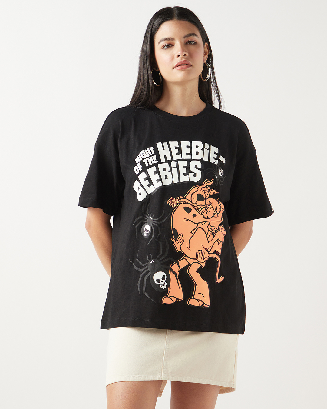 Shop Women's Black Night Of The Heebies Geebies Graphic Printed Oversized T-shirt-Back