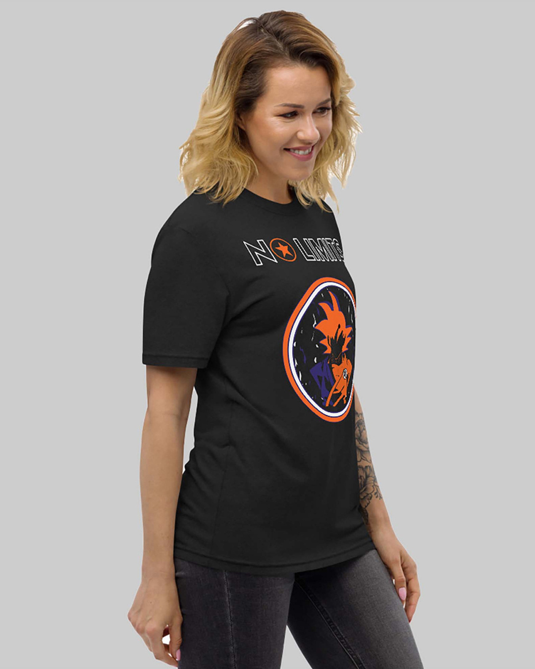 Shop Women's Black No Limits Goku Typography Loose Fit T-shirt-Back