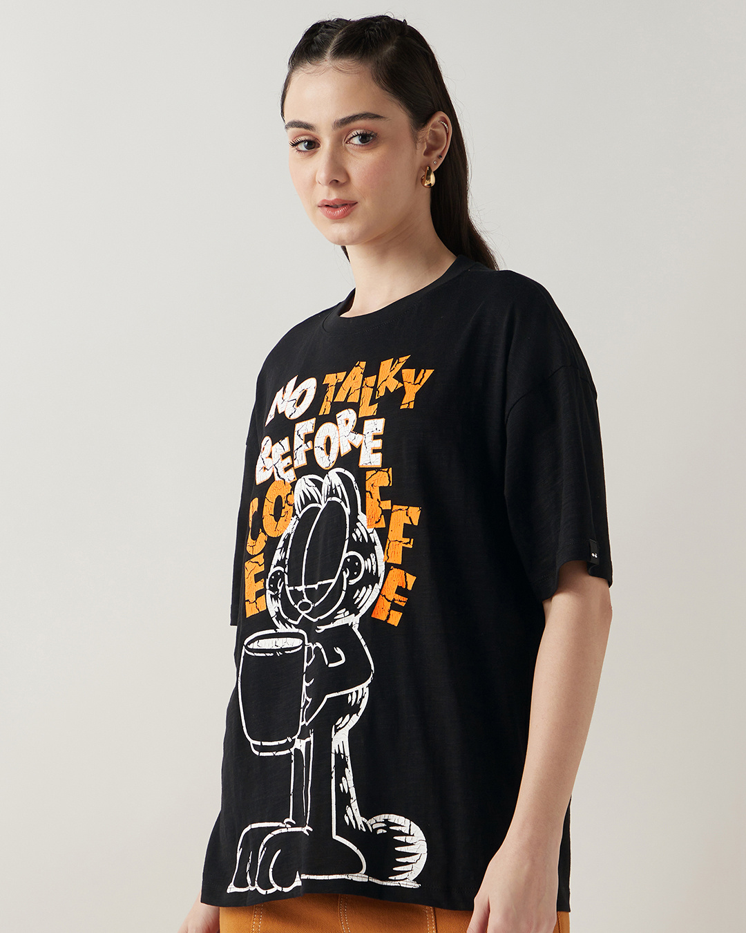 Shop Women's Black No Talky Before Coffee Graphic Printed Oversized T-shirt-Back