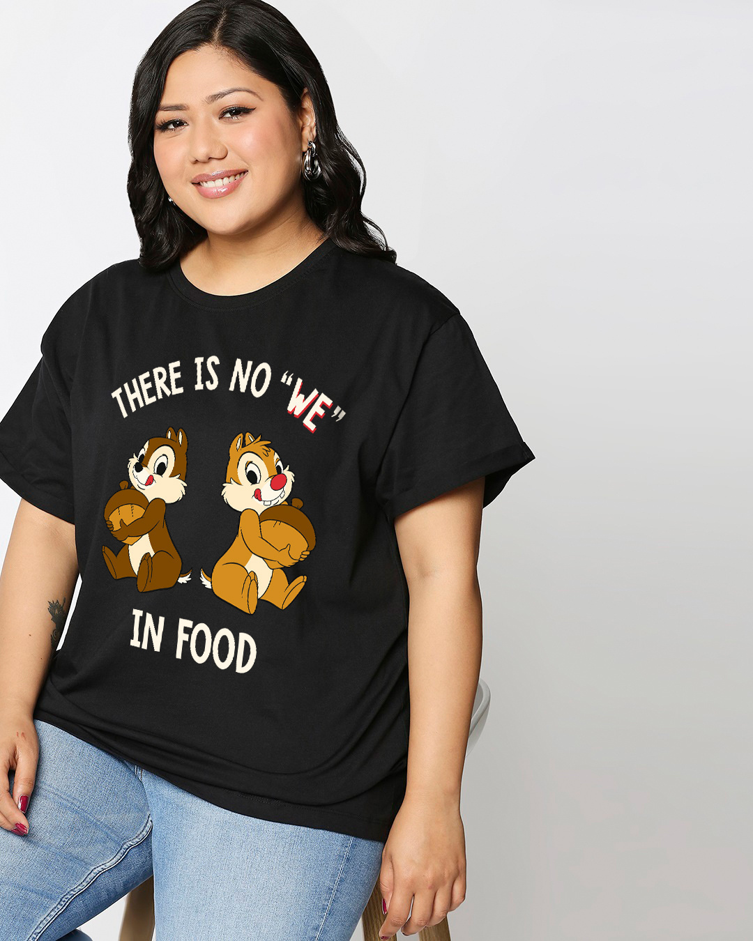 Shop Women's Black No We In Food Graphic Printed Plus Size Boyfriend T-shirt-Back
