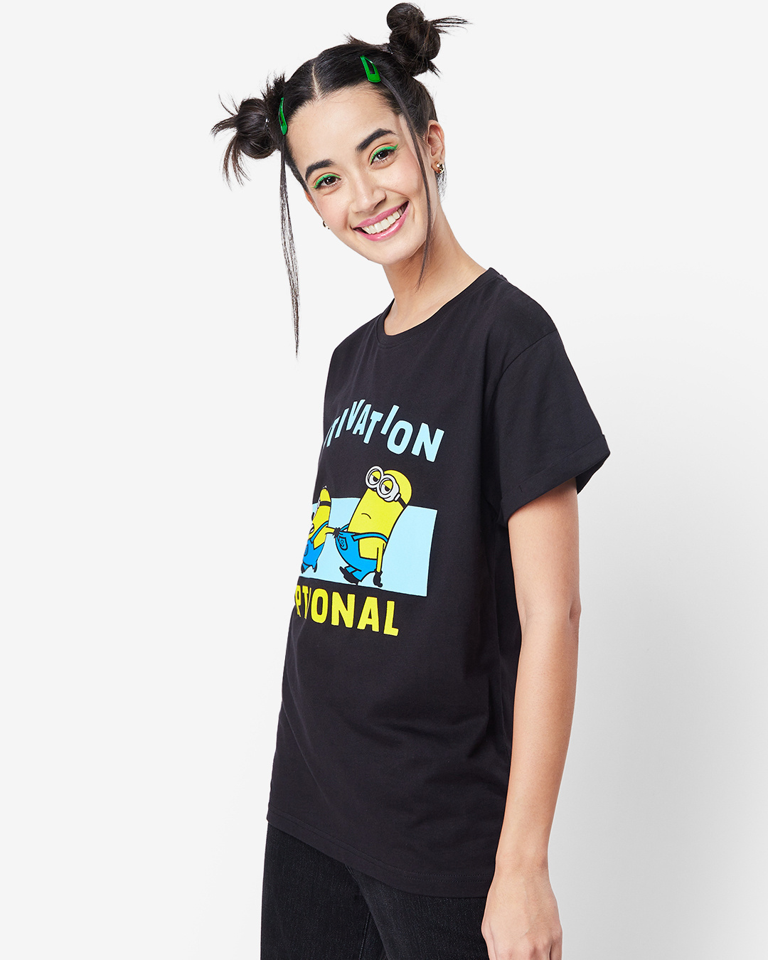 Shop Women's Black Motivation Optional Typography Boyfriend Fit T-shirt-Back