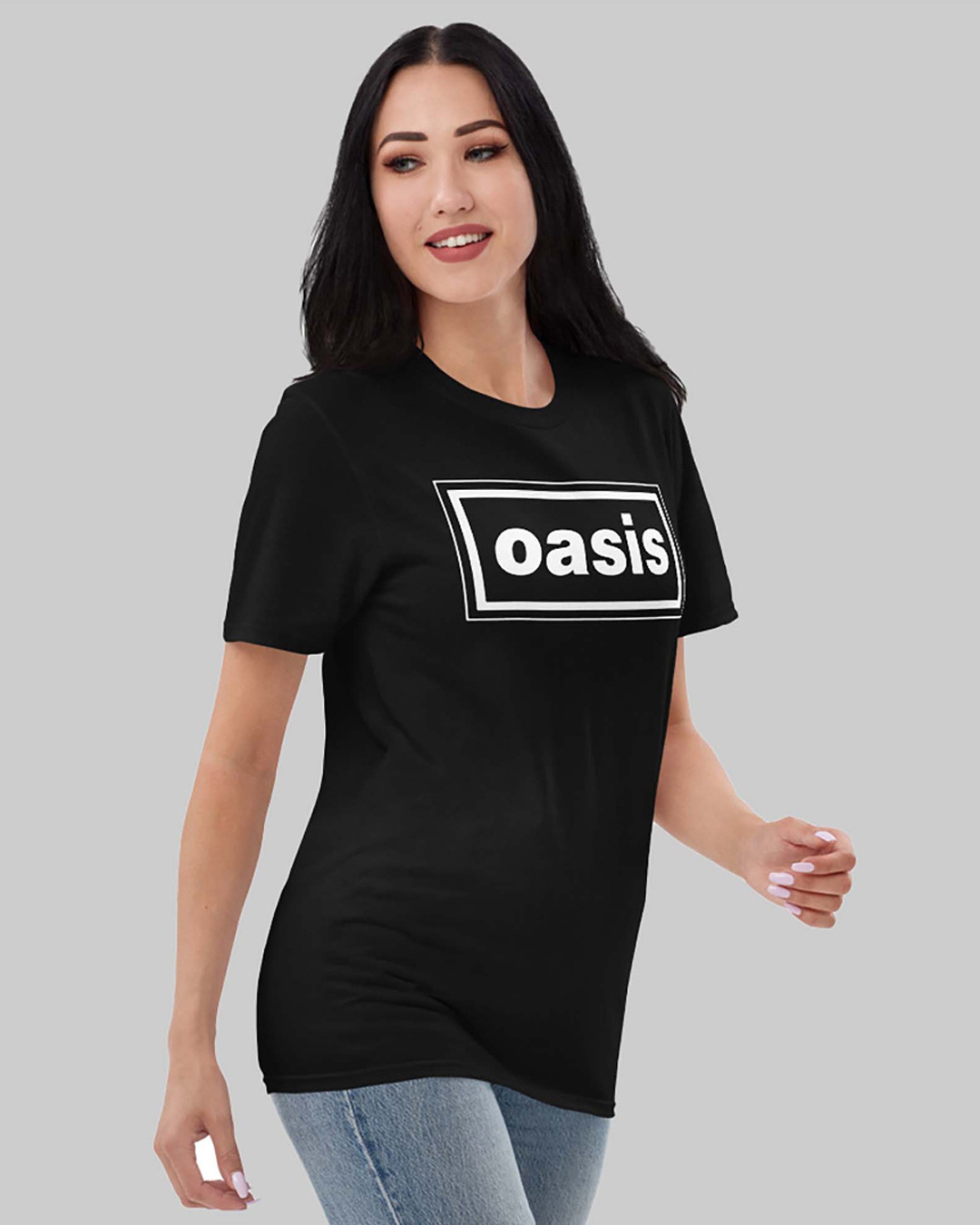Shop Women's Black Oasis Typography Loose Fit T-shirt-Back