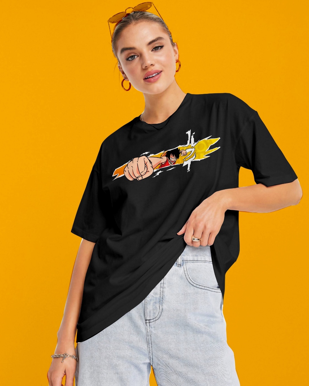 Women's Black Expecto Graphic Printed Oversized T-shirt - Side