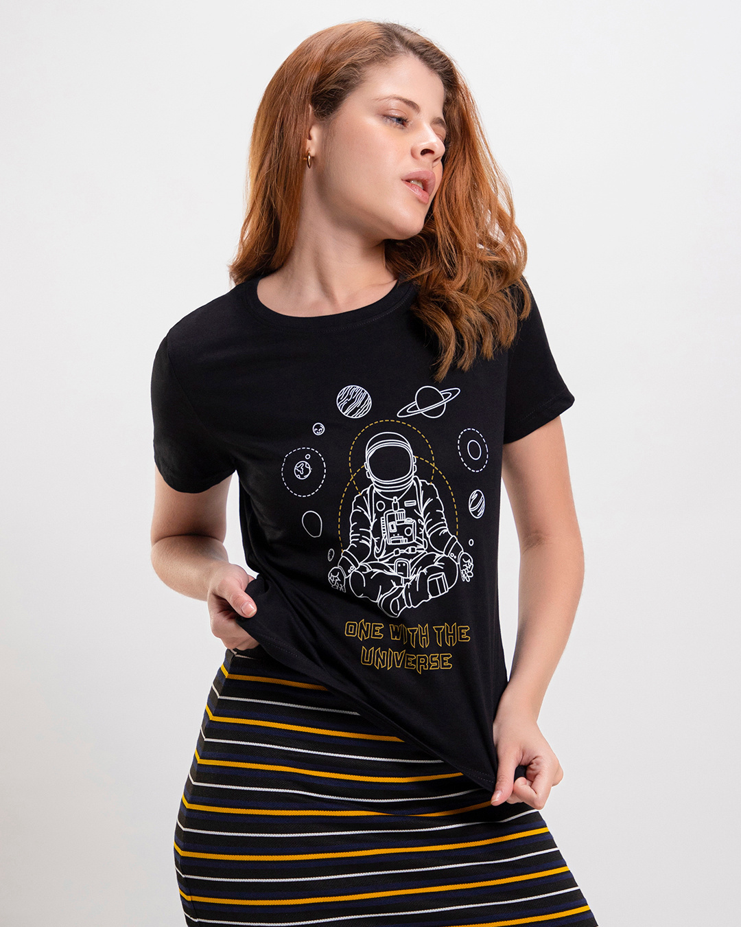 Shop Women's Black One With The Universe Graphic Printed T-shirt-Back