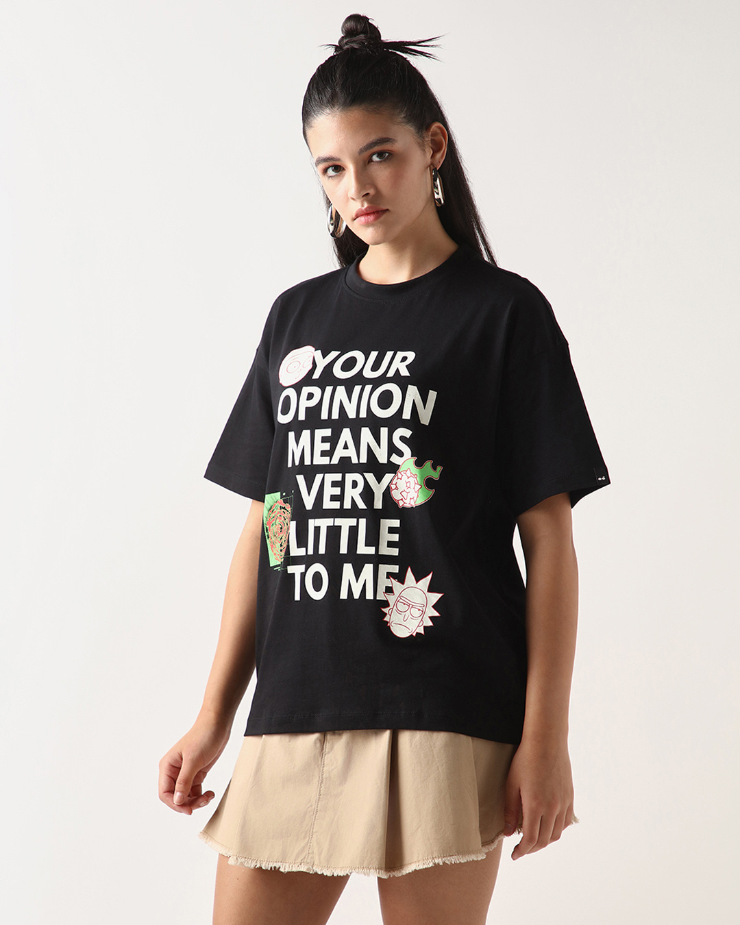 Shop Women's Black Opinion Means Little Graphic Printed Oversized T-shirt-Back