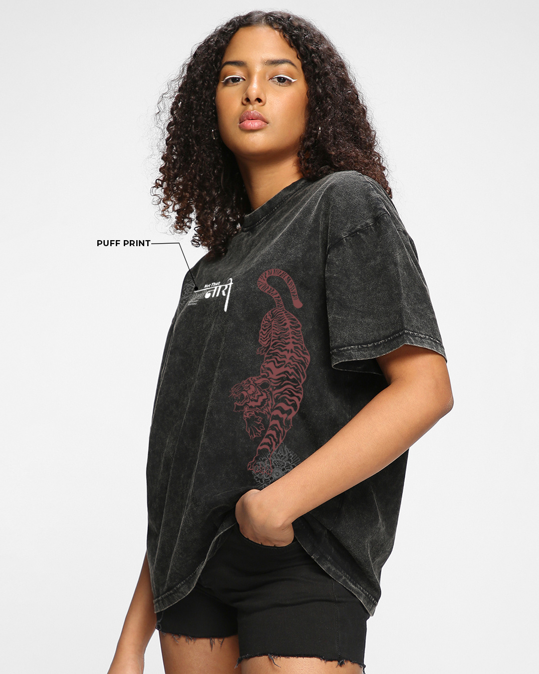 Shop Women's Black Ordinari Graphic Printed Oversized Acid Wash T-shirt-Back