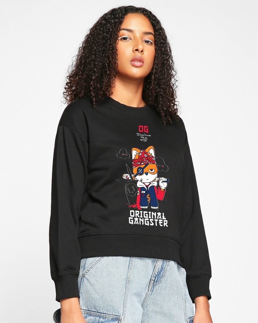 Shop Women's Black Original Gangster Graphic Printed Oversized Sweatshirt-Back