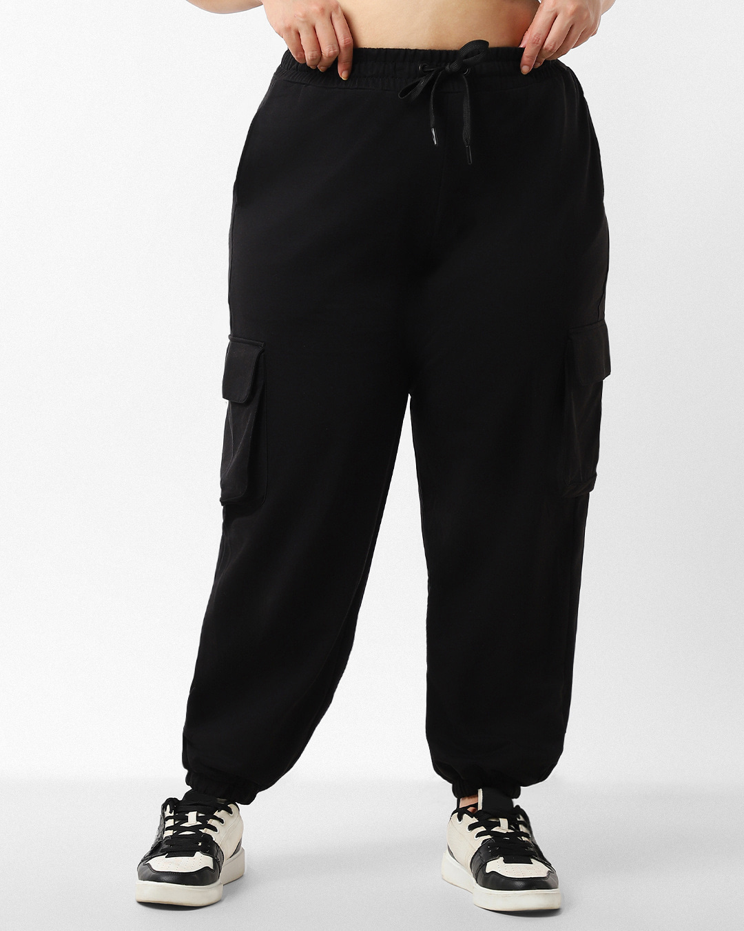 Shop Women's Black Oversized Plus Size Cargo Joggers-Back