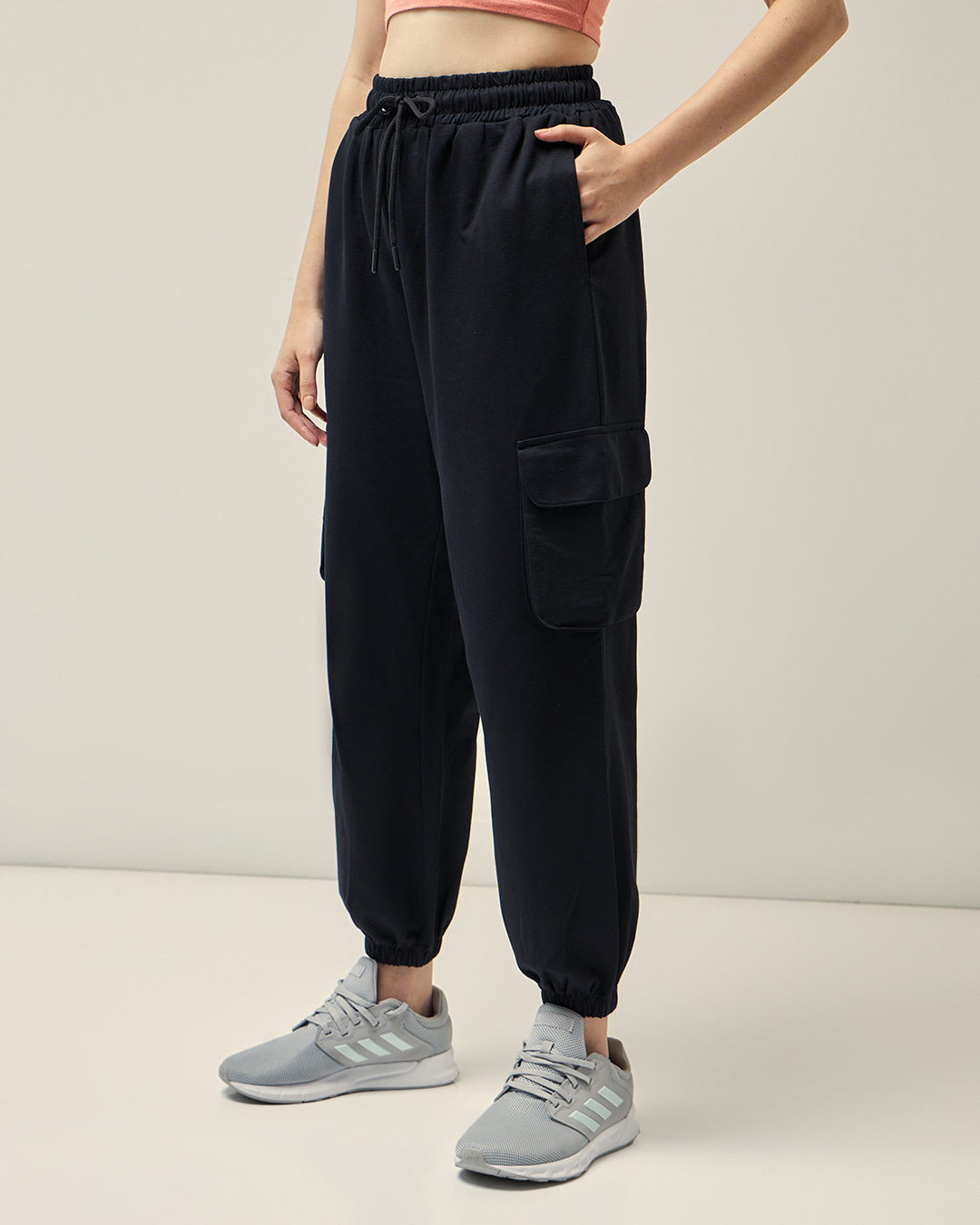 Shop Women's Black Oversized Cargo Joggers-Back