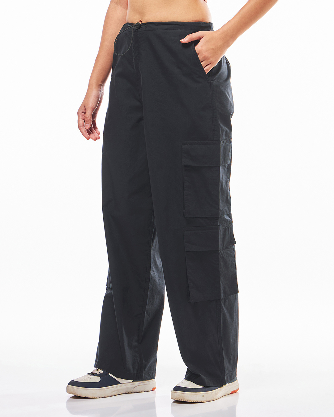 Shop Women's Black Oversized Cargo Parachute Pants-Back