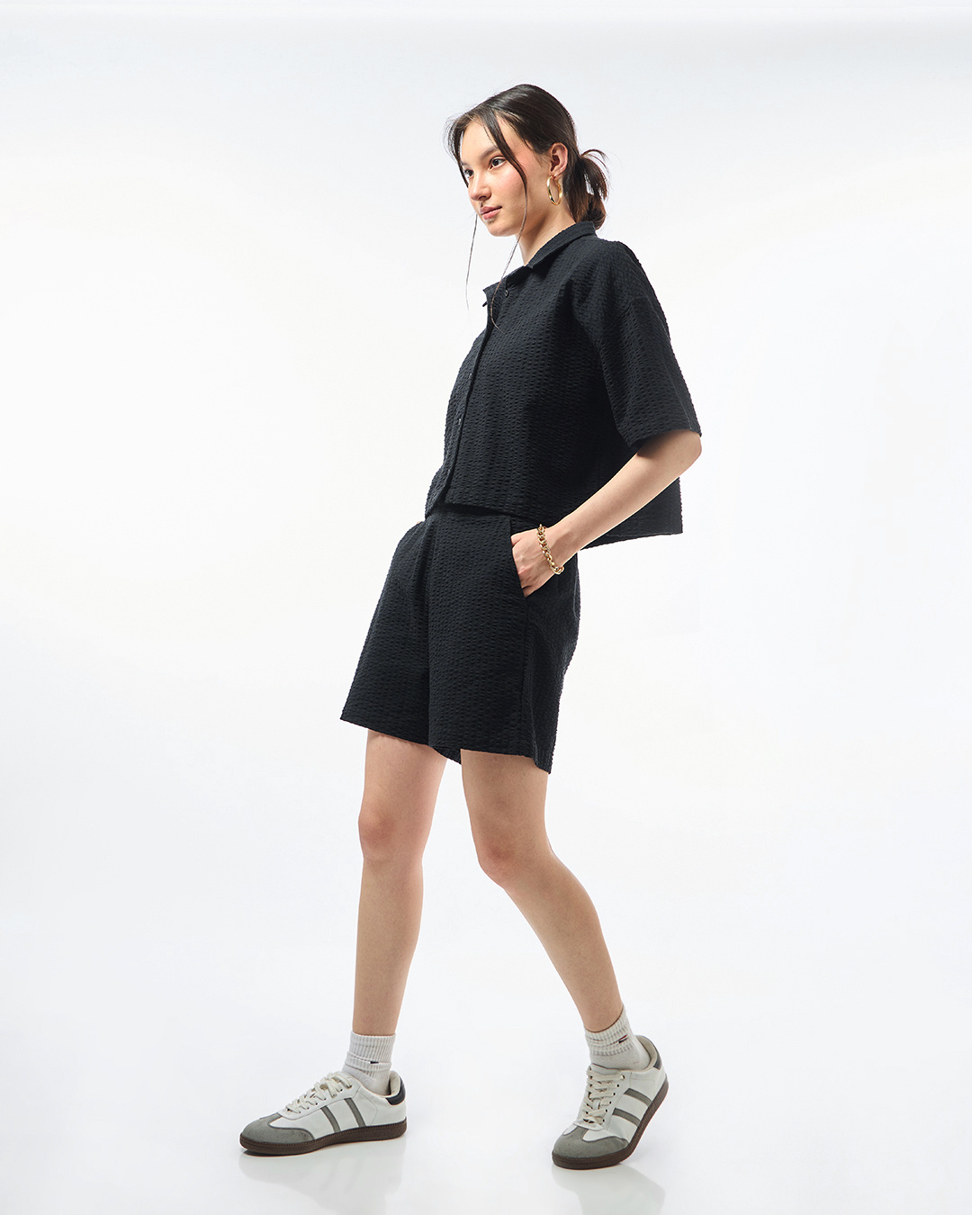 Shop Women's Black Oversized Co-ordinates-Back