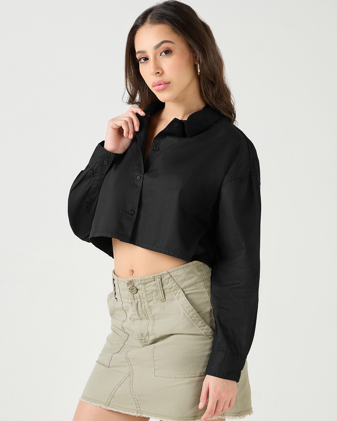 Shop Women's Black Oversized Crop Shirt-Back