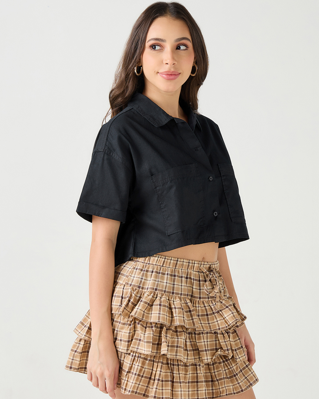 Shop Women's Black Oversized Cropped Shirt-Back
