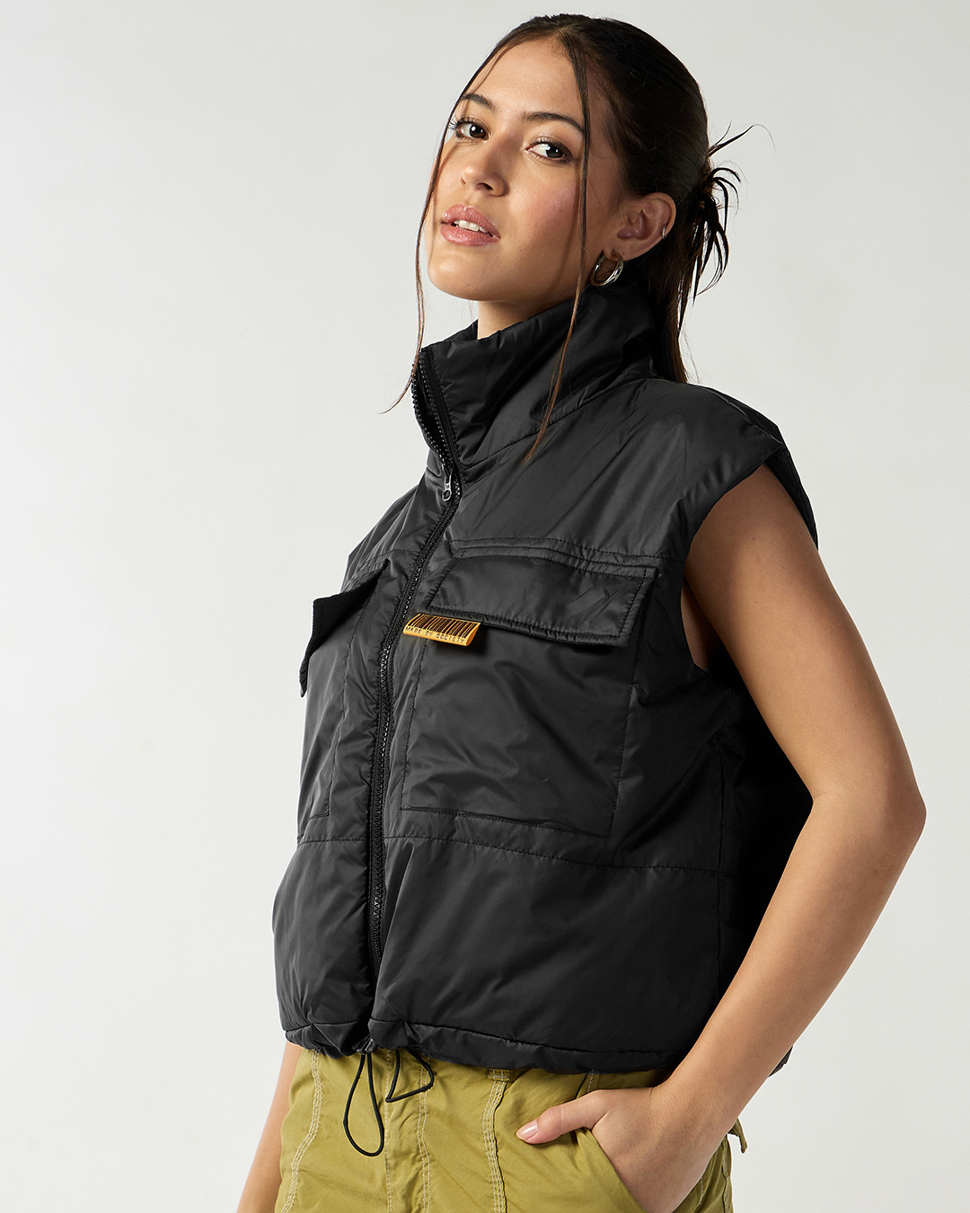 Shop Women's Black Oversized Gilet Jacket-Back