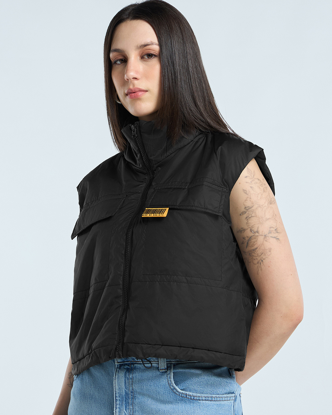Shop Women's Black Oversized Gilet Jacket-Back