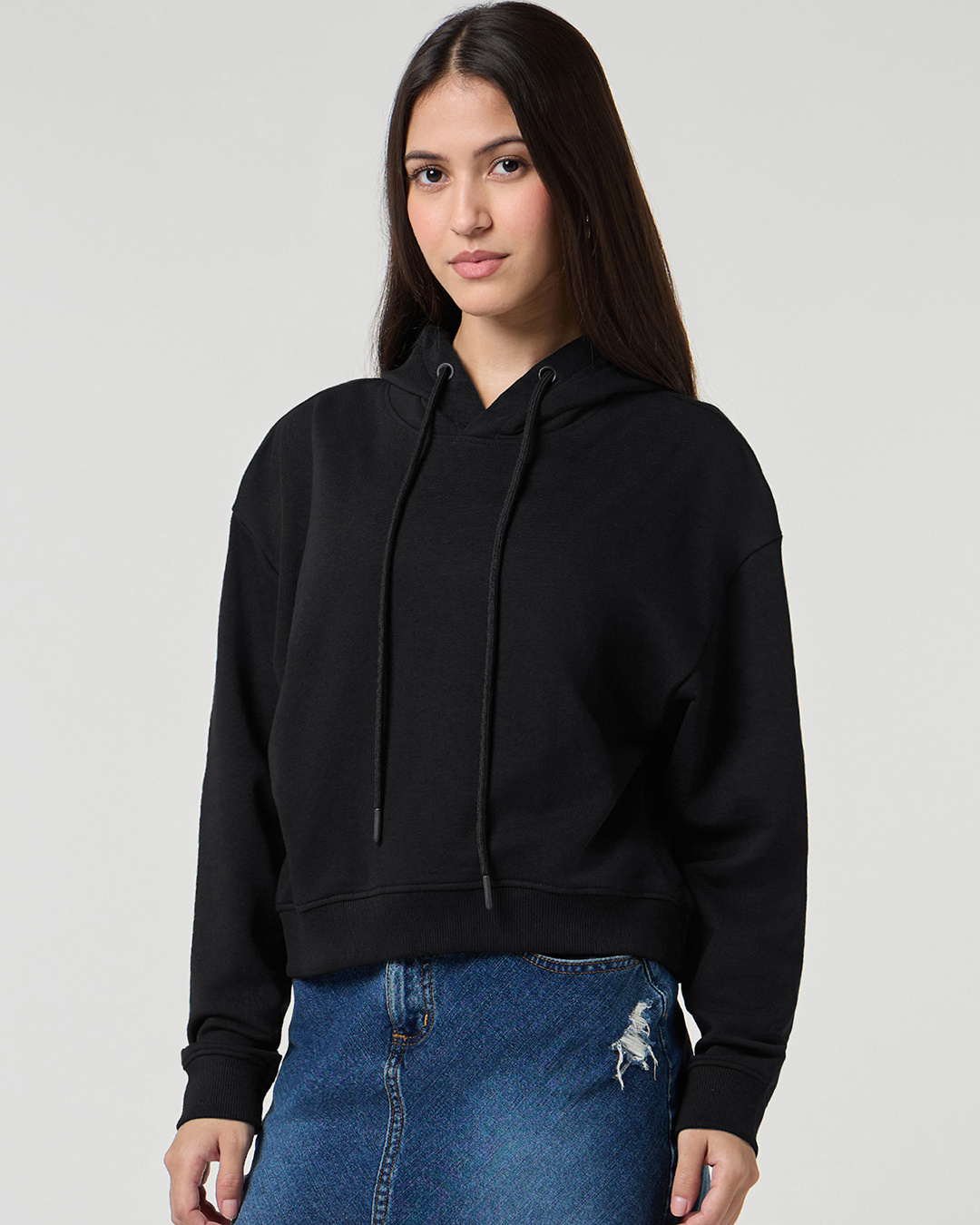 Shop Women's Black Oversized Cropped Hoodies-Back