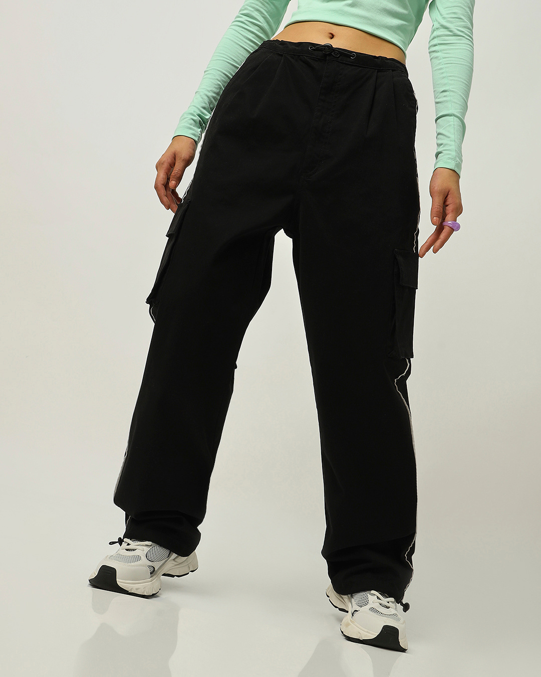 Buy Women's Black Oversized Parachute Pants Online at Bewakoof