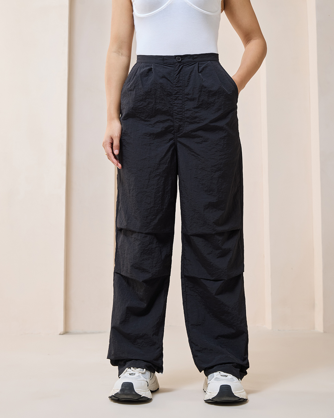 Shop Women's Black Oversized Parachute Pants-Back