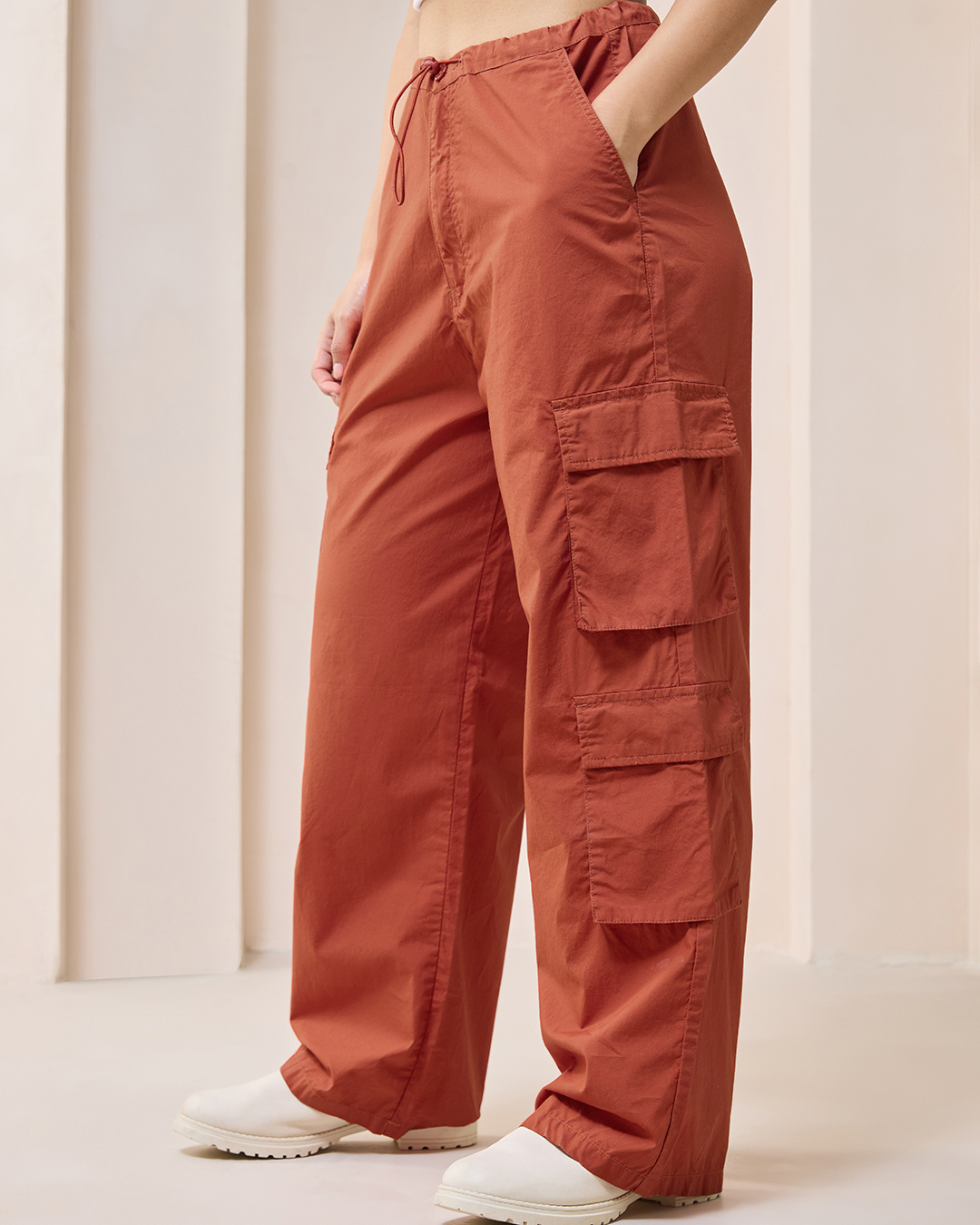 Shop Women's Orange Oversized Cargo Parachute Pants-Back