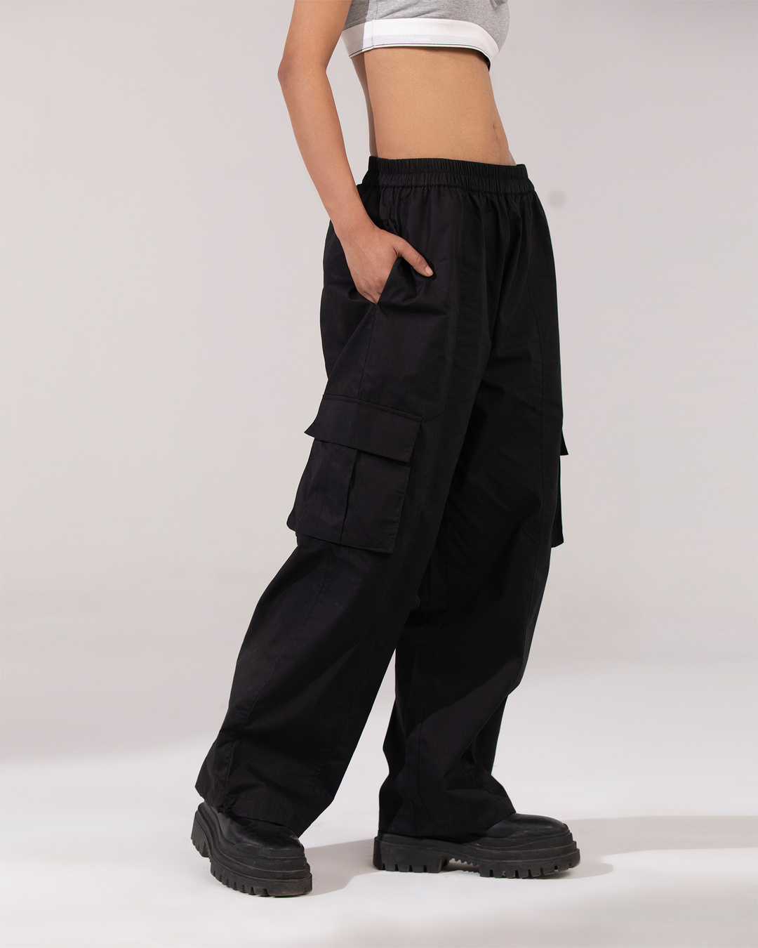 Shop Women's Black Oversized Parachute Pants-Back