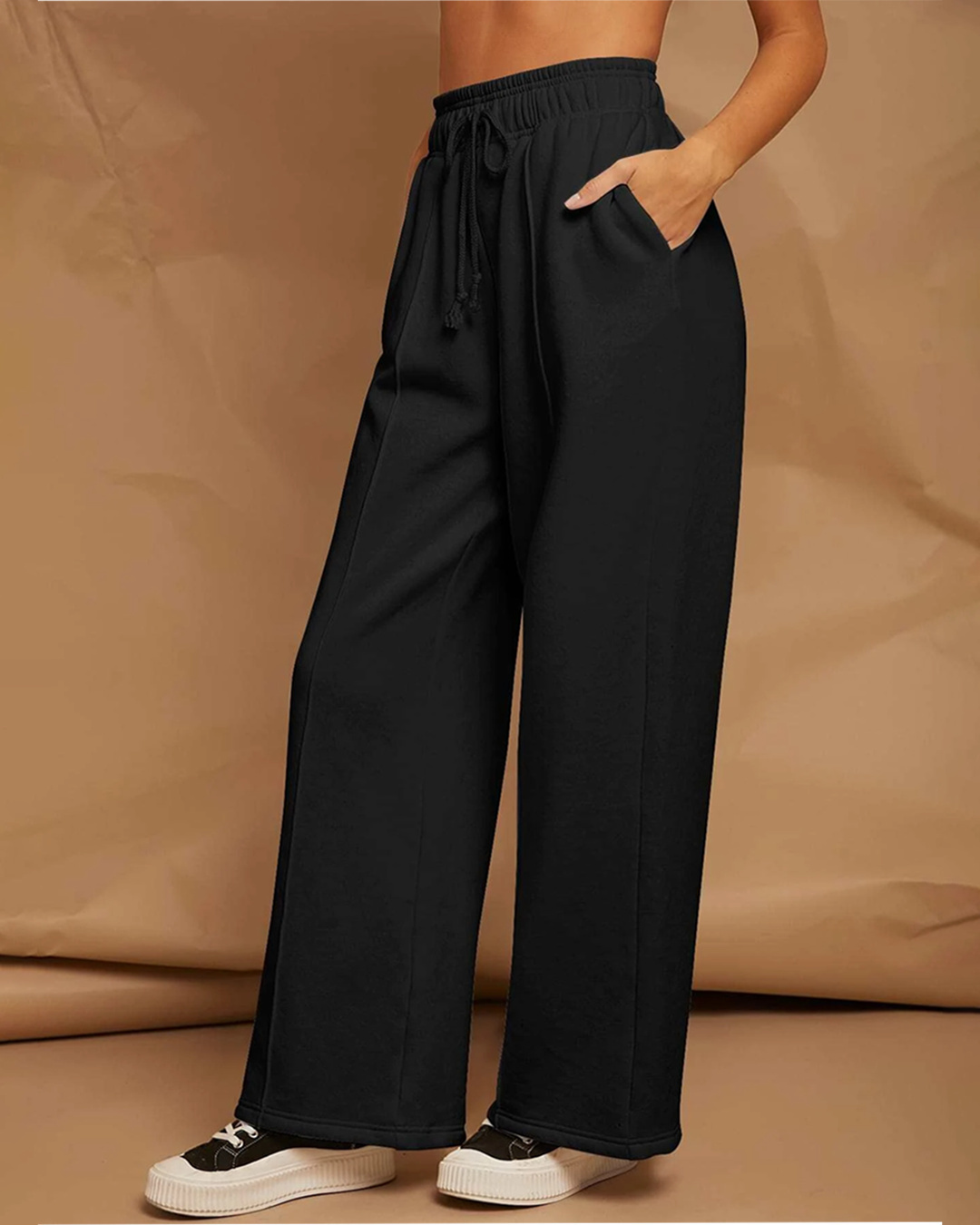 Shop Women's Black Oversized Pleated Wide Leg Korean Pants-Back