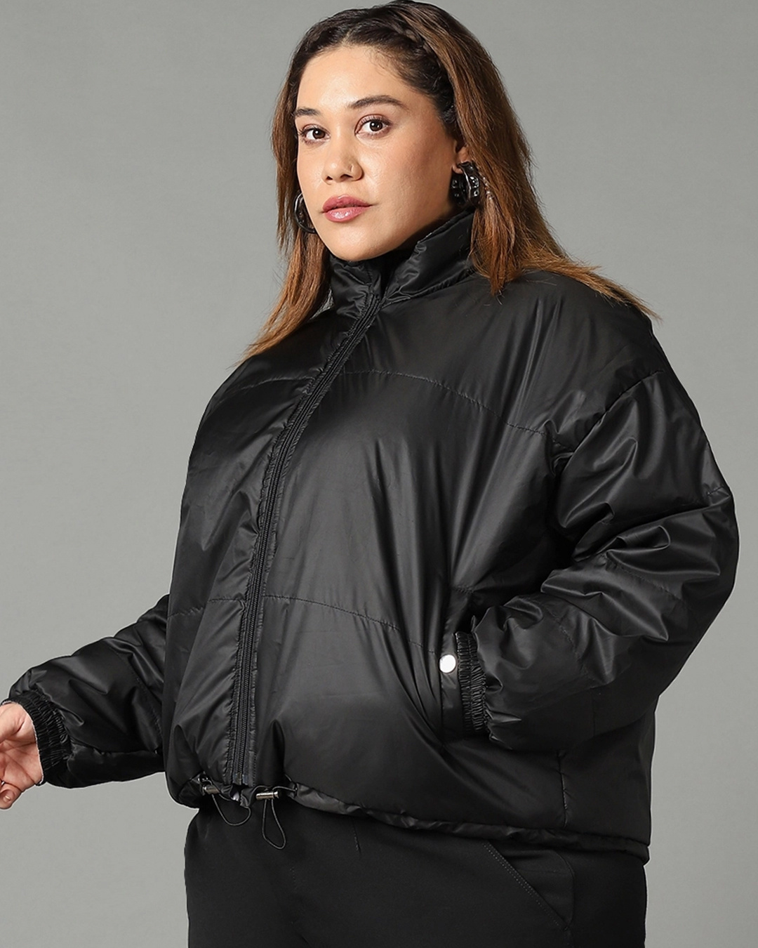 Shop Women's Black Oversized Plus Size Puffer Jacket-Back
