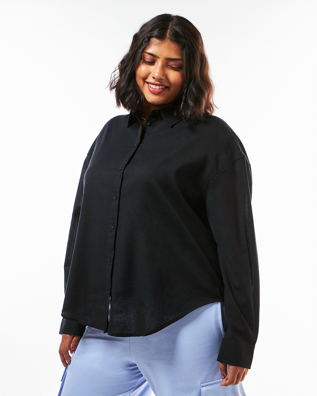 Shop Women's Black Oversized Plus Size Shirt-Back