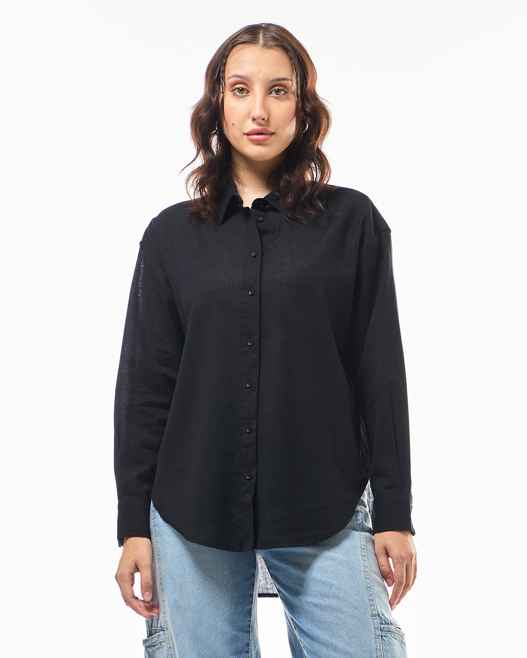 Shop Women's Black Oversized Shirt-Back