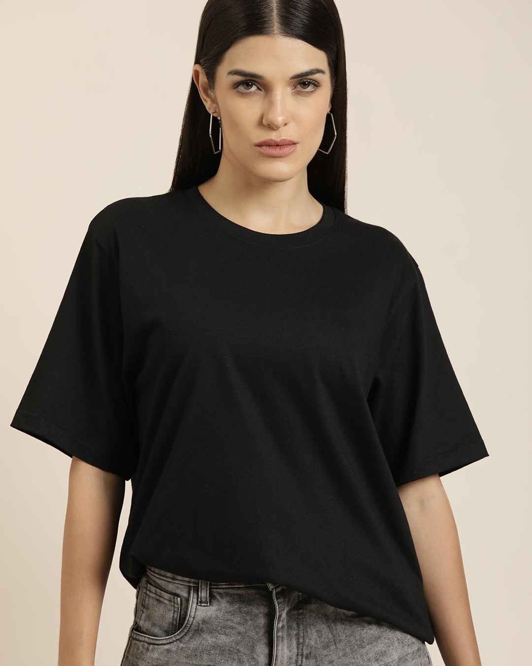 Women Black Cartoon Printed Oversized T-Shirt main image 1