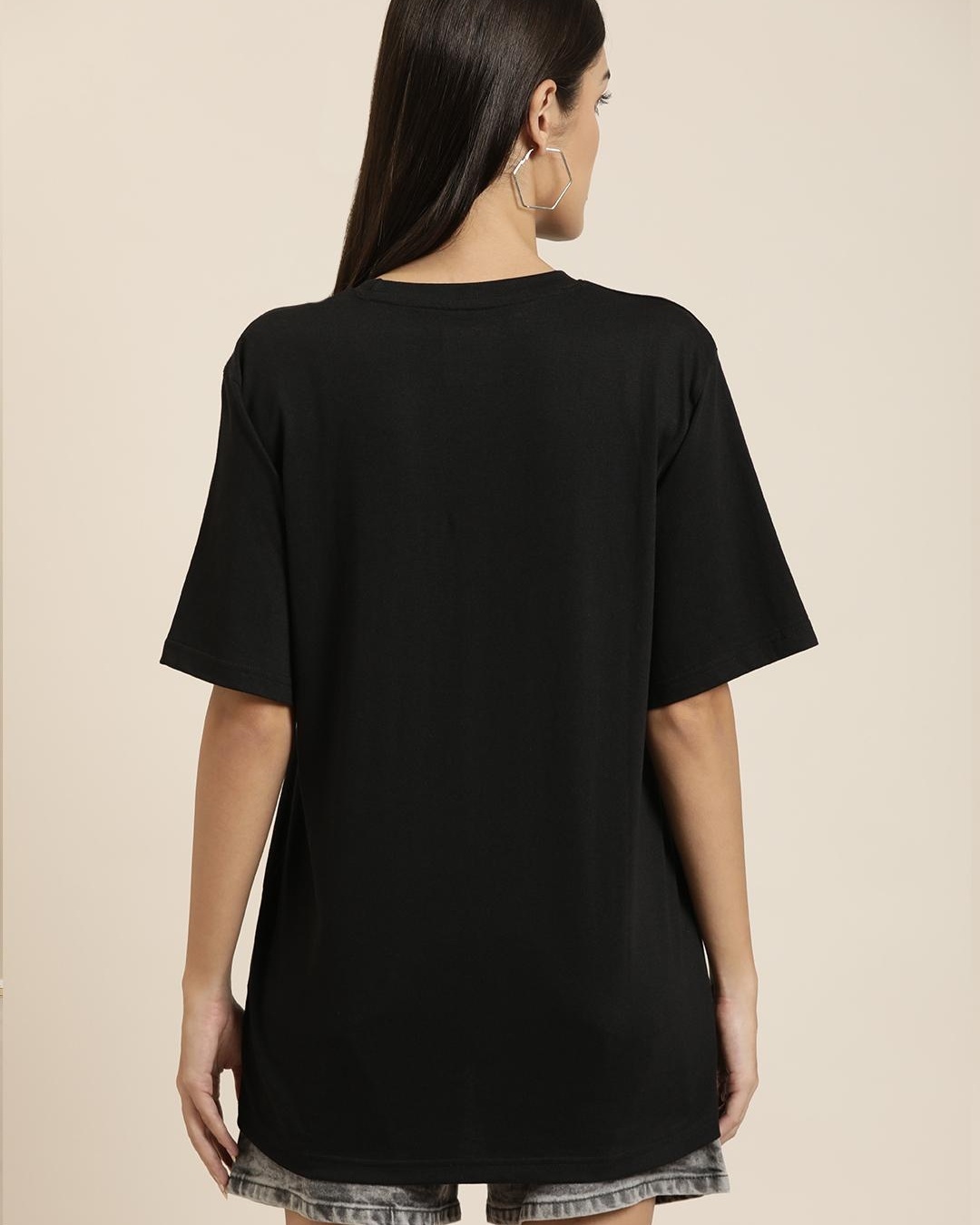 Shop Women's Black Oversized T-shirt-Back