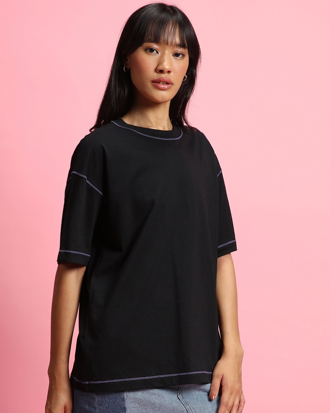 Shop Women's Black Oversized T-shirt-Back