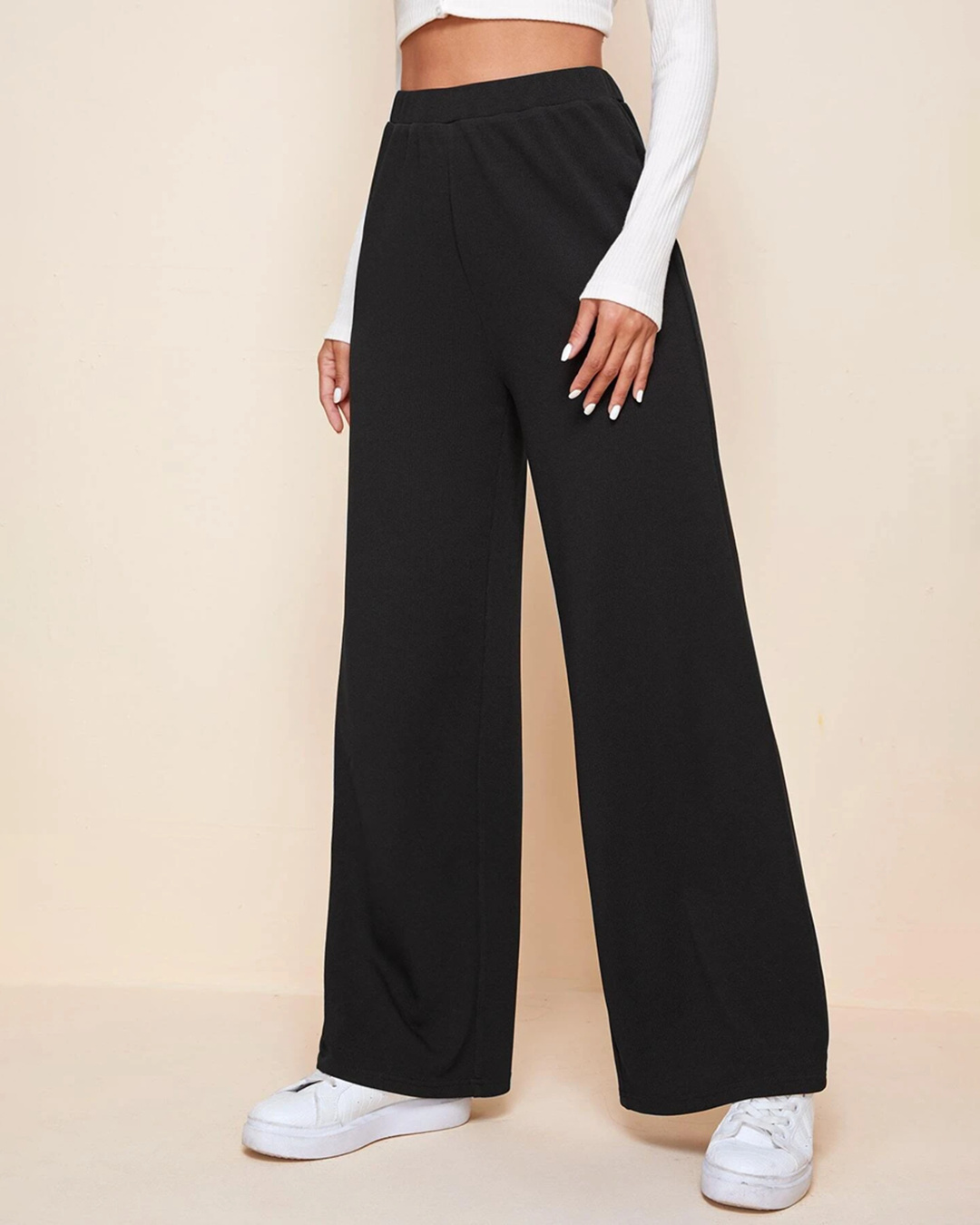 Buy Women's Black Oversized Wide Leg Korean Pants Online at Bewakoof
