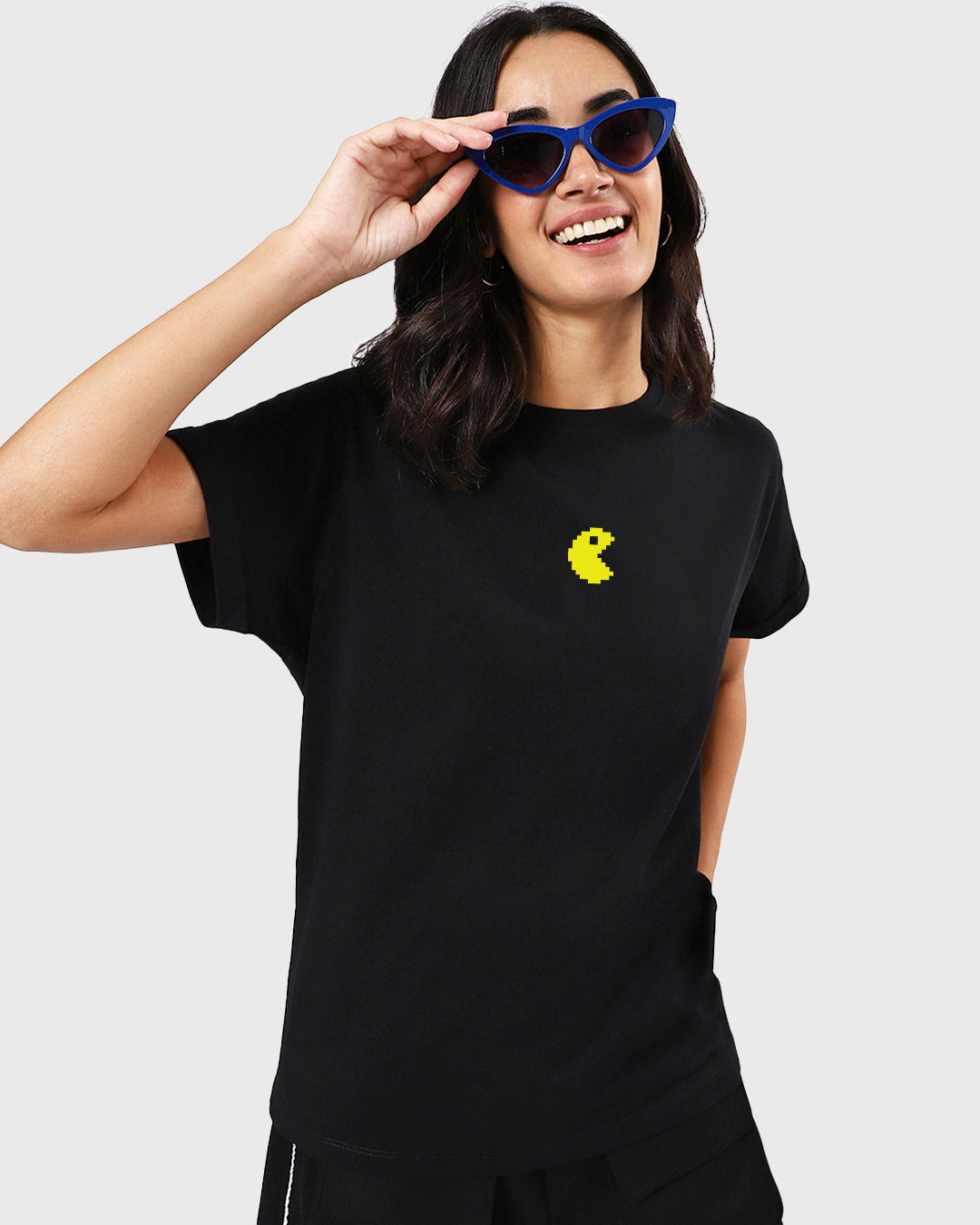 Shop Women's Black Pacman Love Graphic Printed Oversized T-shirt-Back