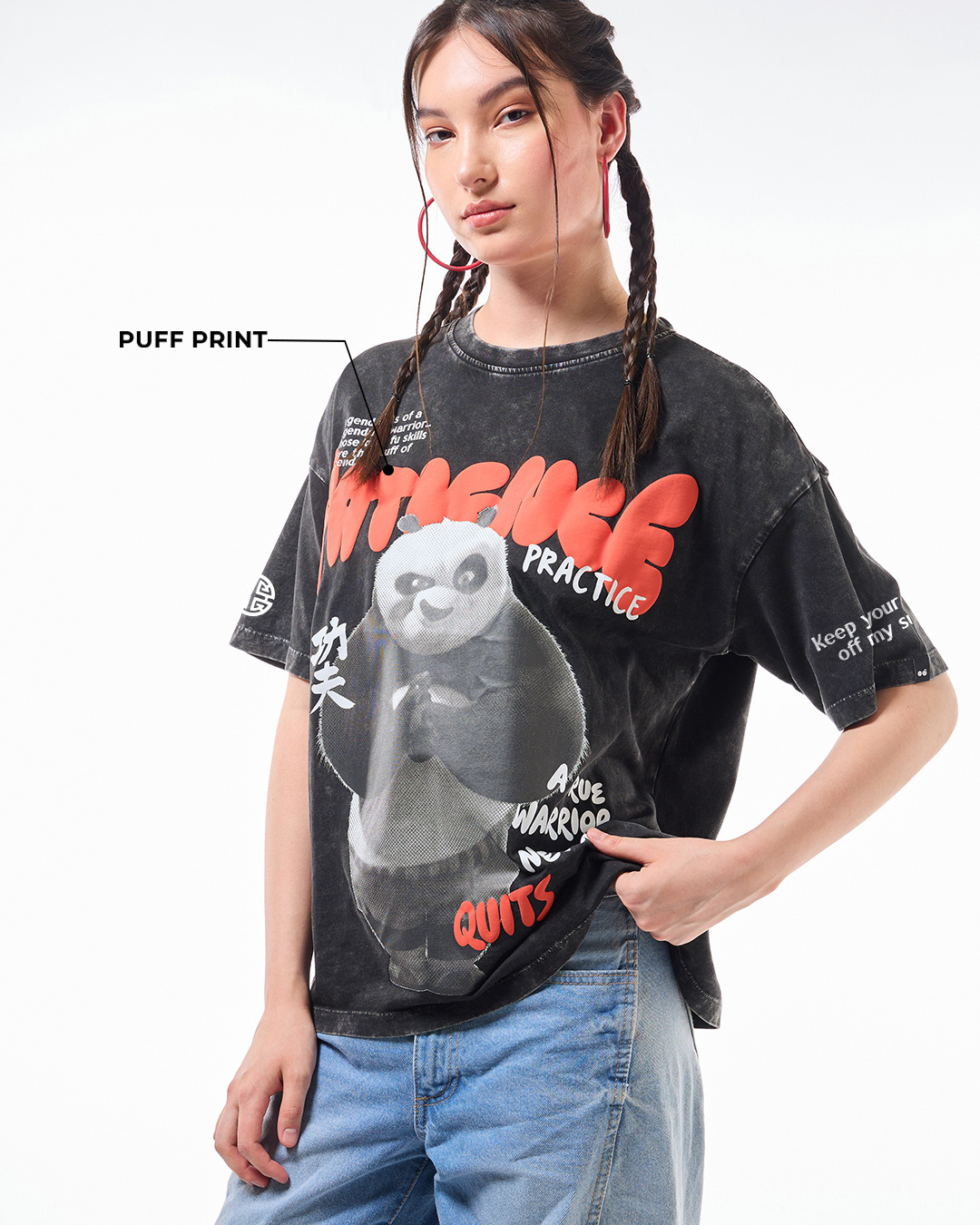 Shop Women's Black Patience is the Key Graphic Printed Oversized Acid Wash T-shirt-Back