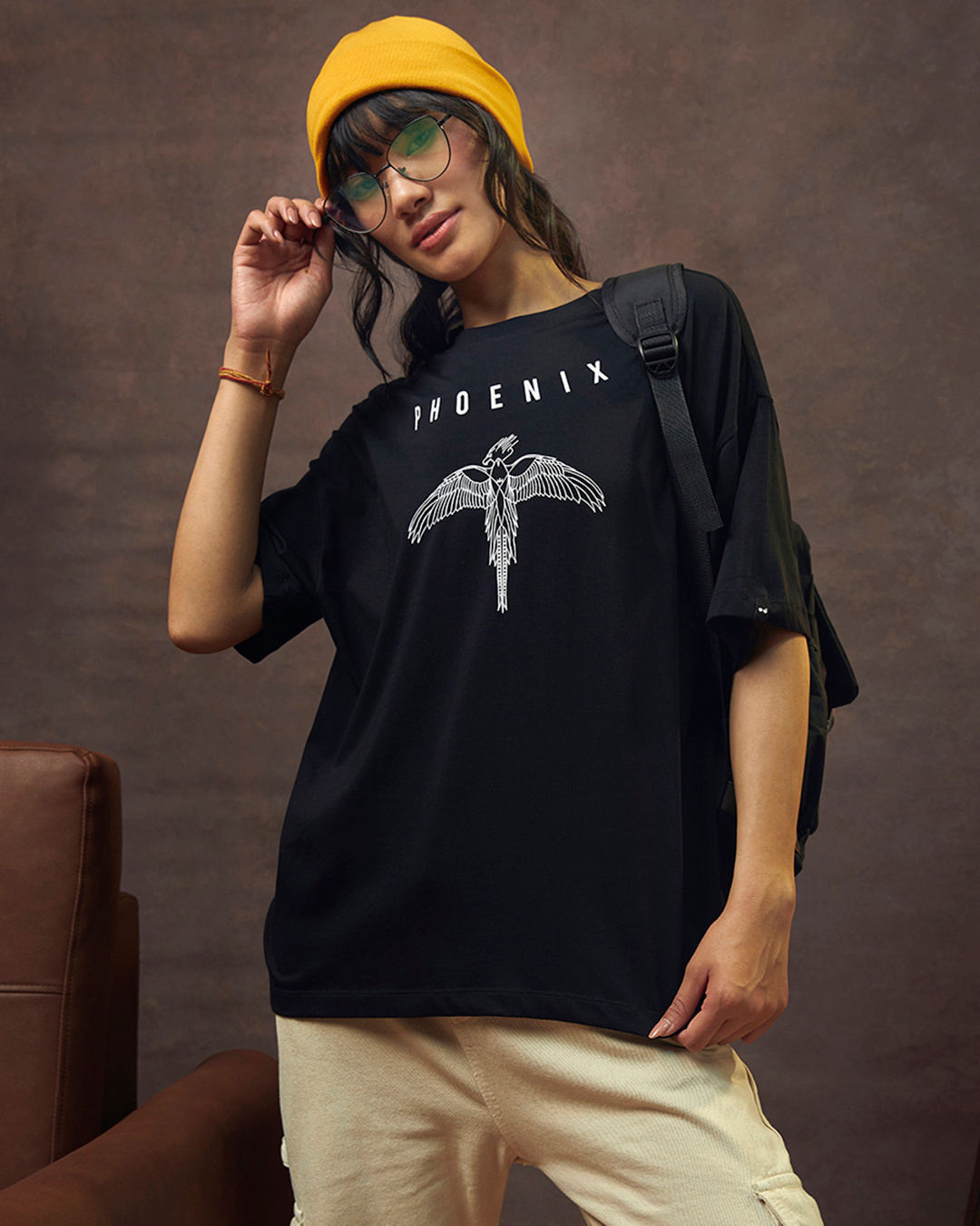 Shop Women's Black Phoenix Fawkes Graphic Printed Oversized T-shirt-Back