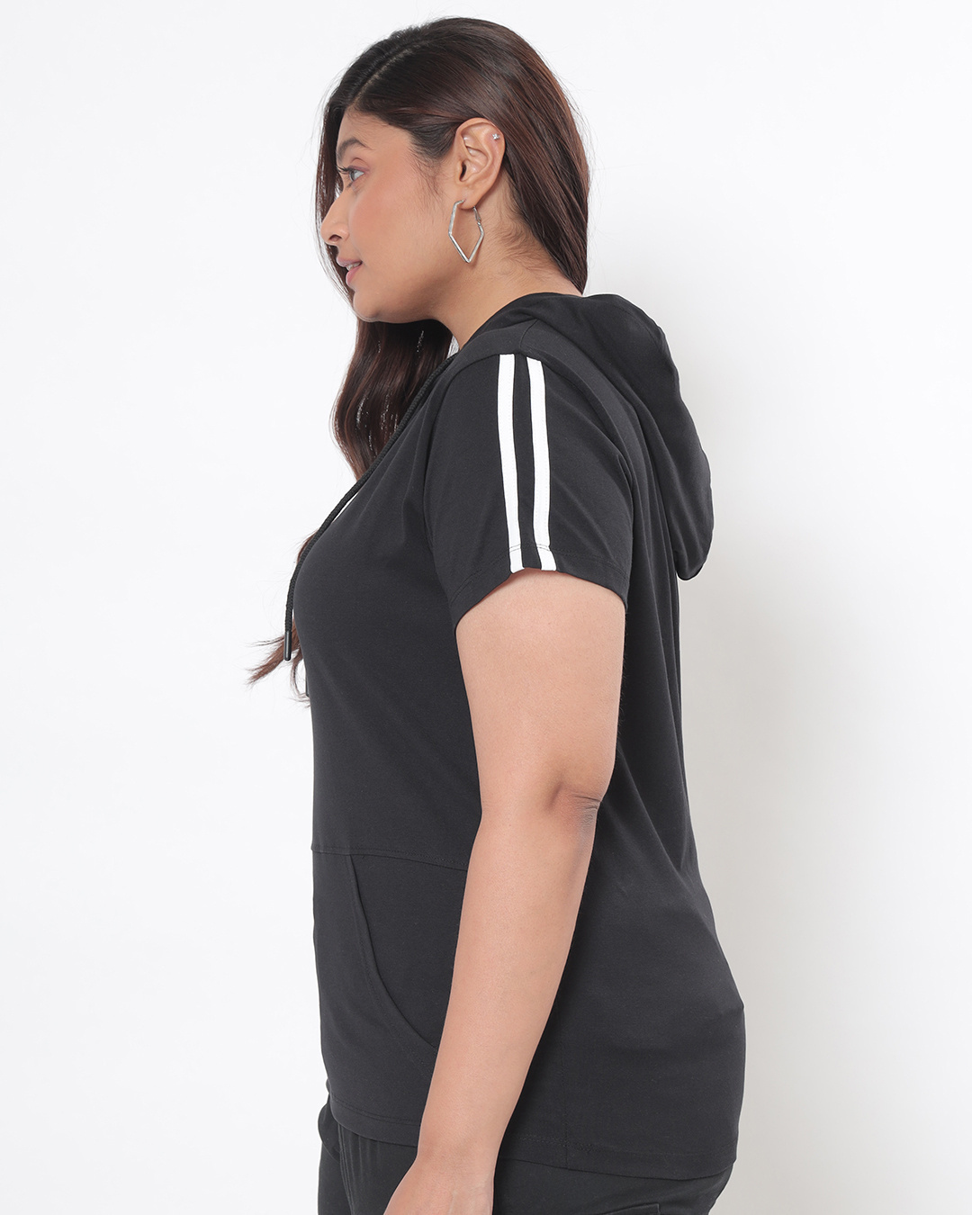 Shop Women's Black Plus Size Hoodie T-shirt-Back