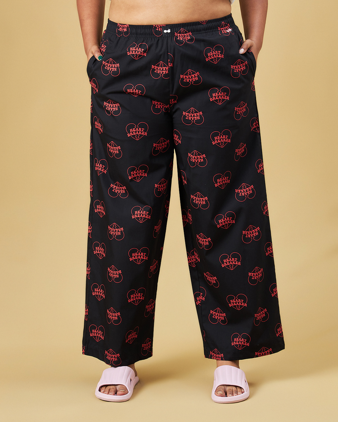 Shop Women's Black All Over Printed Oversized Wide Leg Plus Size Pyjamas-Back