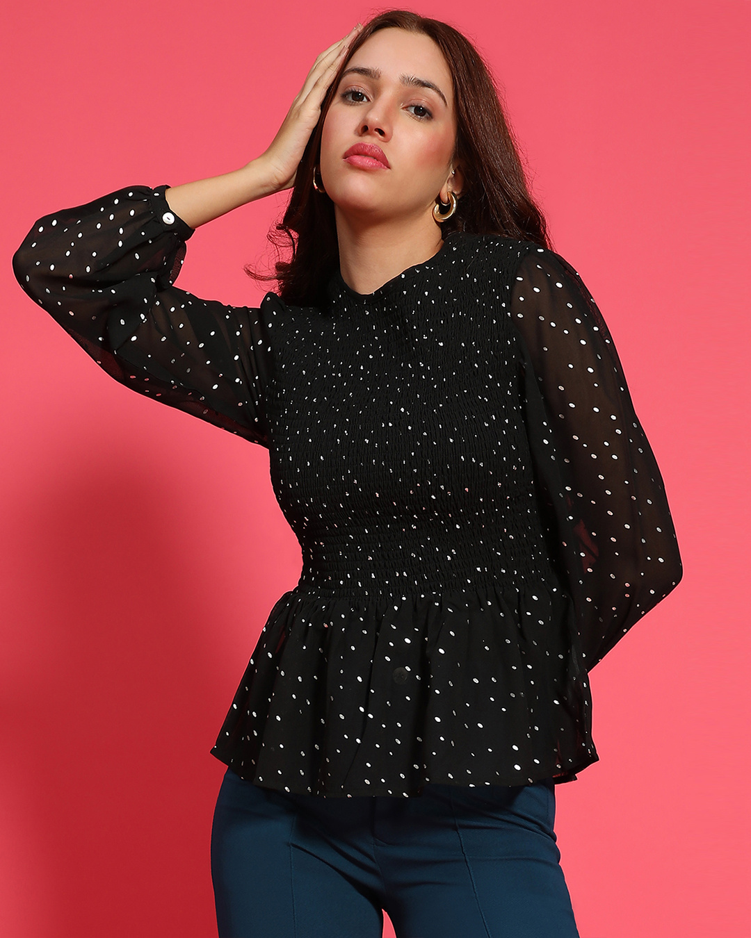 Women Black Printed Peplum Tunic