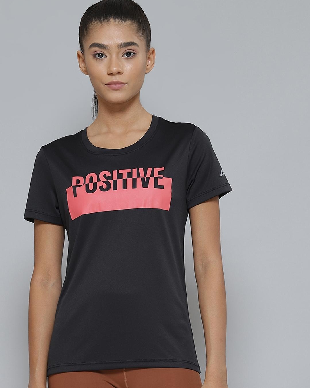 Shop Women's Black Positive Typography Slim Fit T-shirt-Back