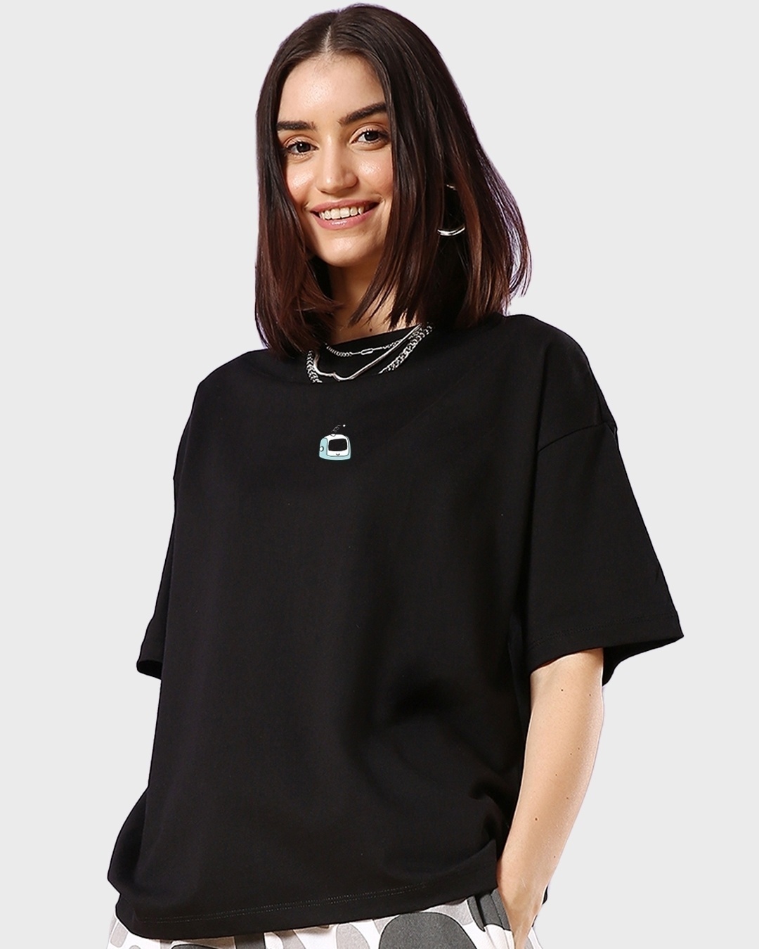Shop Women's Black Power Up Graphic Printed Oversized T-shirt-Back