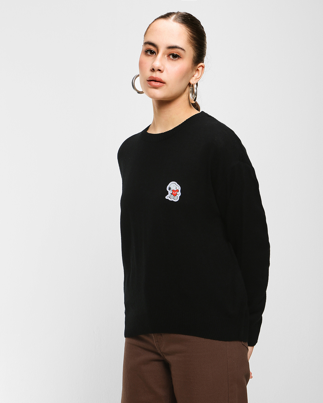 Shop Women's Black Printed Oversized Sweater-Back